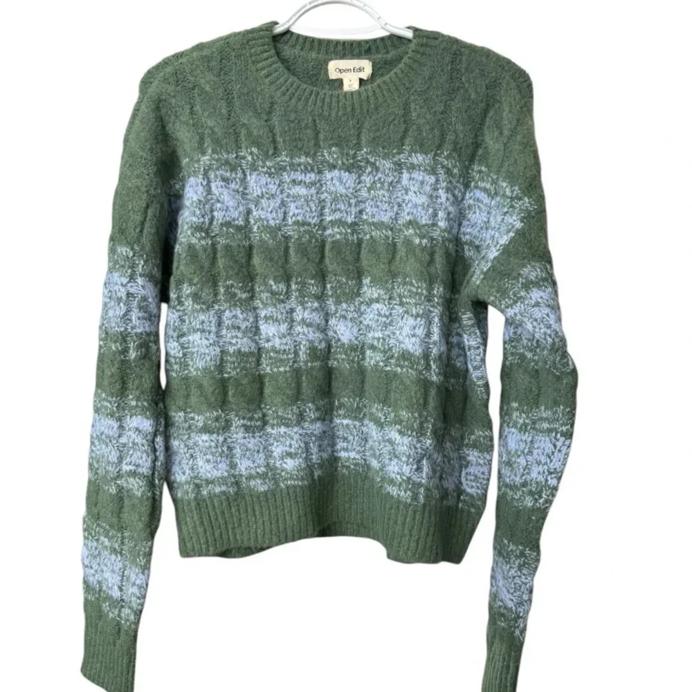 Open Edit Nordstrom Green & Blue Long Sleeve Crew Neck Size Small Nwt